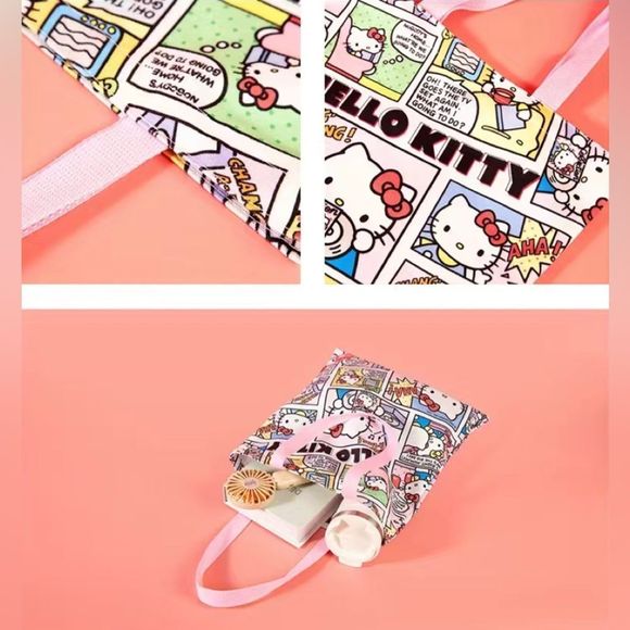 Hello kitty canvas tote bag with zipper comic style Sanrio - Picture 5 of 5
